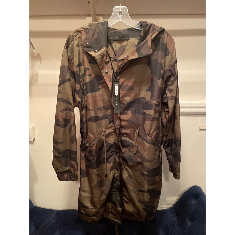 ZARA Camo Parka Jacket Small Lightweight Hooded Utility Military - Picture 1 of 10